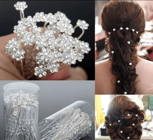 10x Diamante Wedding Hair Pins Flower Girl Hair Accessories, Bridesmaid Hair, Bridal Diamante Crystal Pearl Hair Clips/Grips Jewellery Prom