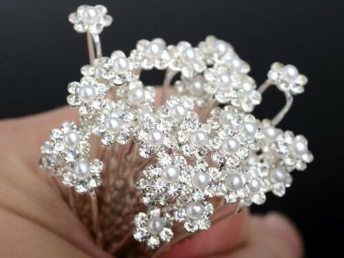 10x Diamante Wedding Hair Pins Flower Girl Hair Accessories, Bridesmaid Hair, Bridal Diamante Crystal Pearl Hair Clips/Grips Jewellery Prom