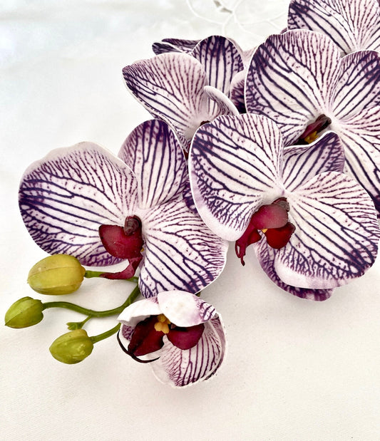 Artificial Orchid Flower, Gift for Her, Real Look Orchids, Purple Striped Orchid Stem, Phalaenopsis, Faux Orchid Flower