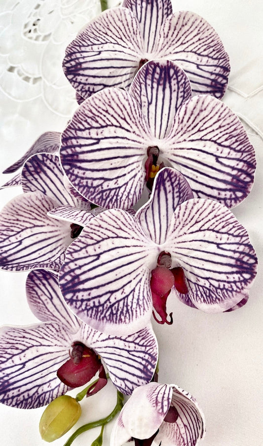 Artificial Orchid Flower, Gift for Her, Real Look Orchids, Purple Striped Orchid Stem, Phalaenopsis, Faux Orchid Flower