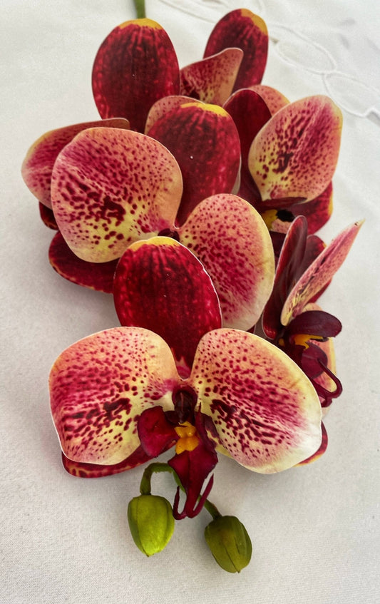 Artificial Orchid Flower, Gift for Her, Red Spotted Orchid Stem, Orchid Plant Leaves, Orchid Artificial Flowers Red Flowers for Flower Arranging