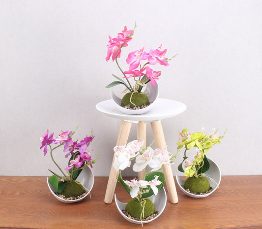 Artificial Orchid Plants, Faux Potted Orchids Phalaenopsis Orchids 28cm Potted Orchid in Purple, Pink or White Silk Orchid Flowers