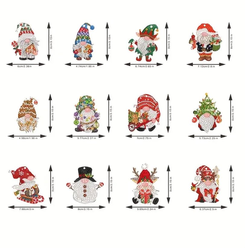 Christmas Gonk Diamond Art Decorations - DIY Christmas Diamond Art Kit - Christmas Decoration Craft Kit on Wooden Template with Rhinestone Drills