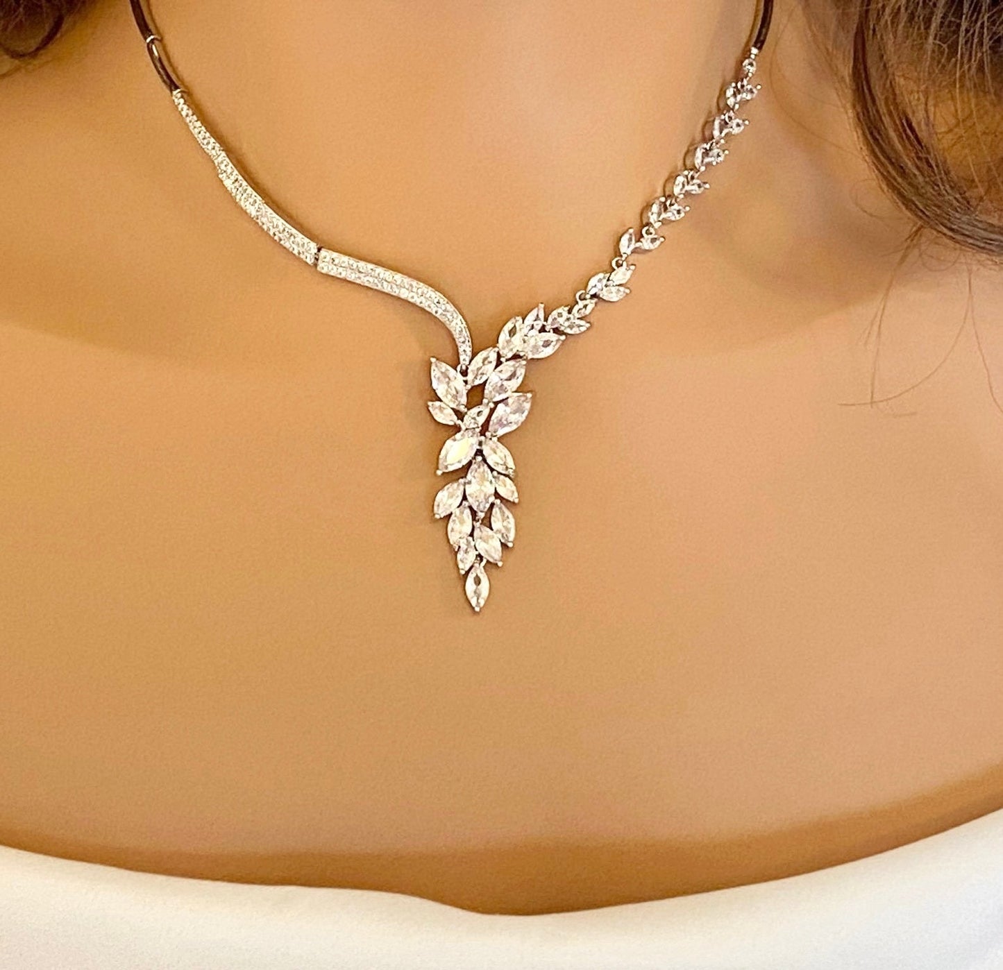 Crystal Cubic Zirconia Jewellery Set Gift for Her or Bridal Necklace Bridal Earrings CZ Silver Jewelry Wedding Set