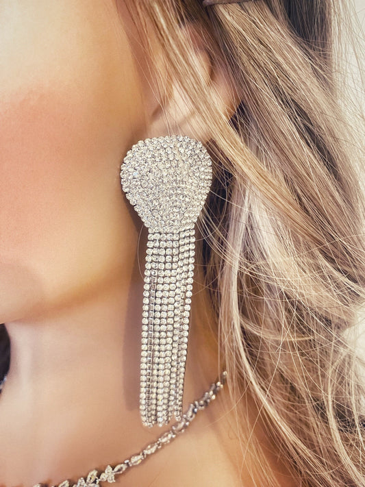 Crystal Fringe Earrings Gift for Her, Diamante Tassel Earrings in Silver, Gold or Black, Long Dangle Earrings, Statement Earrings