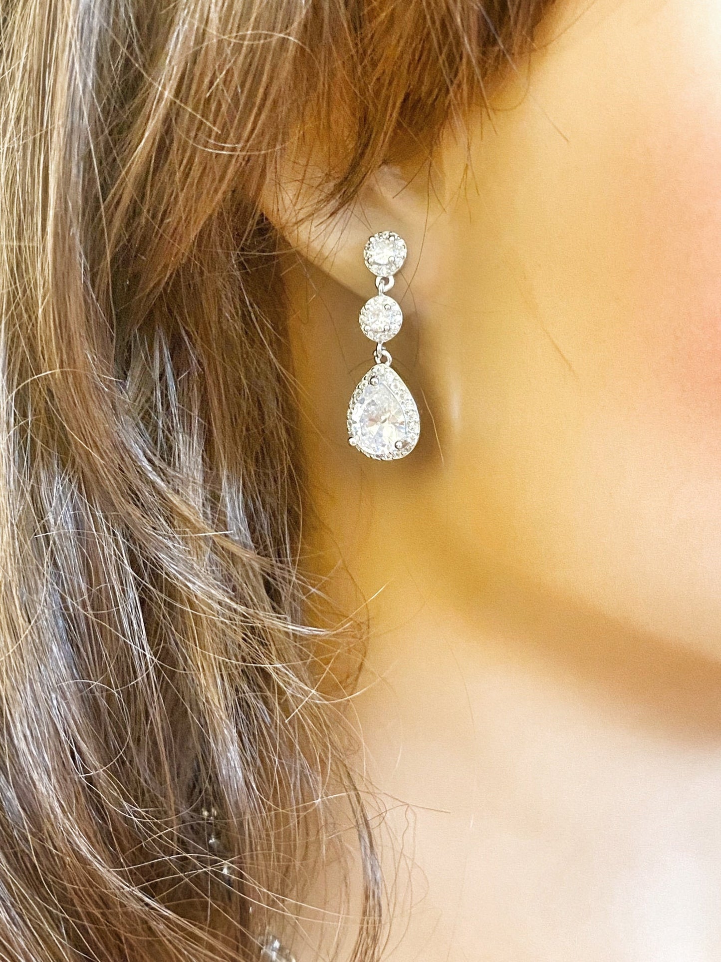 CZ Crystal Dangle Earrings Silver Gift for Her Tear Drop Earrings Wedding Jewellery Bridal