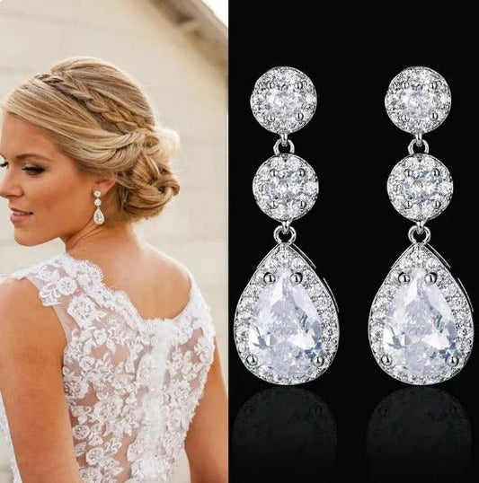 CZ Crystal Dangle Earrings Silver Gift for Her Tear Drop Earrings Wedding Jewellery Bridal