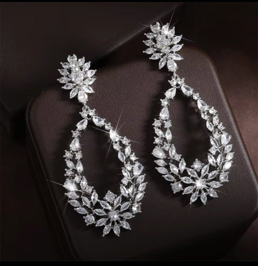 CZ Crystal Dangle Earrings Silver Gift for Her Tear Drop Bridal Earrings Wedding Jewellery