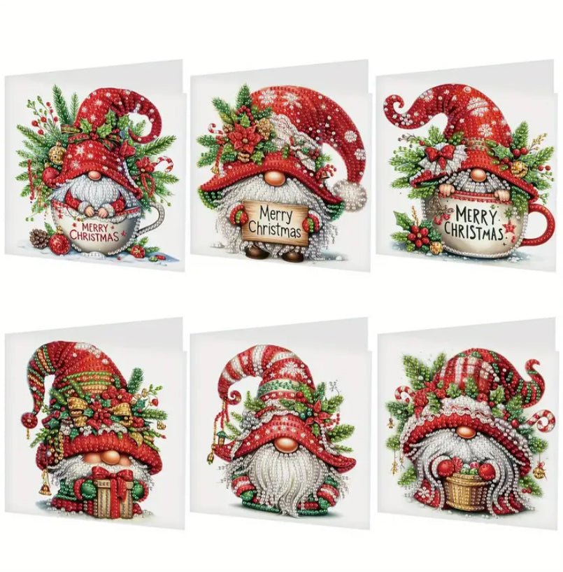 Diamond Art Christmas Cards Christmas Gonks 6pcs - DIY Diamond Art Kits