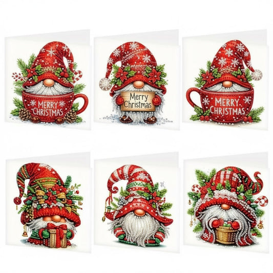 Diamond Art Christmas Cards Christmas Gonks 6pcs - DIY Diamond Art Kits