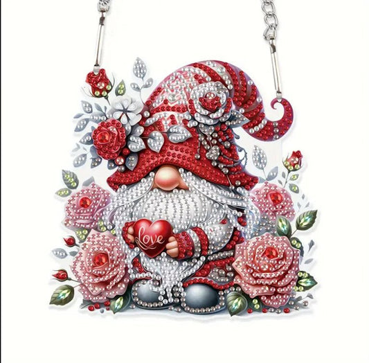 Red Christmas Gonk Suncatcher - DIY Christmas Diamond Art Kit - Christmas Decoration Craft Kit Acrylic with Rhinestone Drills