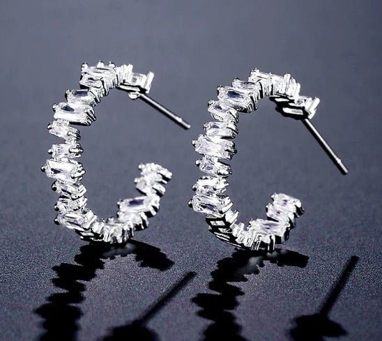 Silver CZ Huggie Earrings Small Hoop Earrings Gift for Her Crystal Circle Earrings Wedding