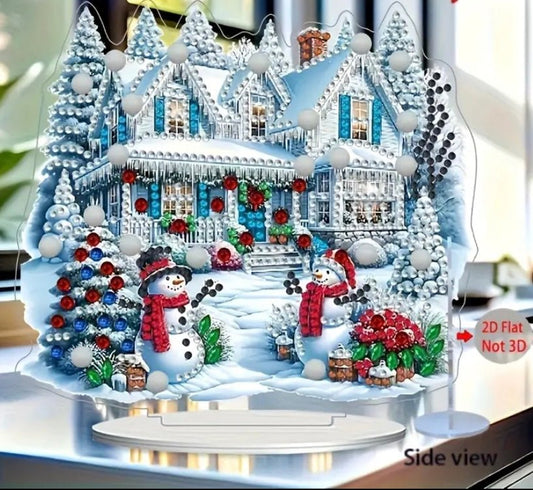 Snowman House DIY Diamond Art Kit - Christmas Diamond Art Ornament - Christmas Decoration Craft Kit in Acrylic