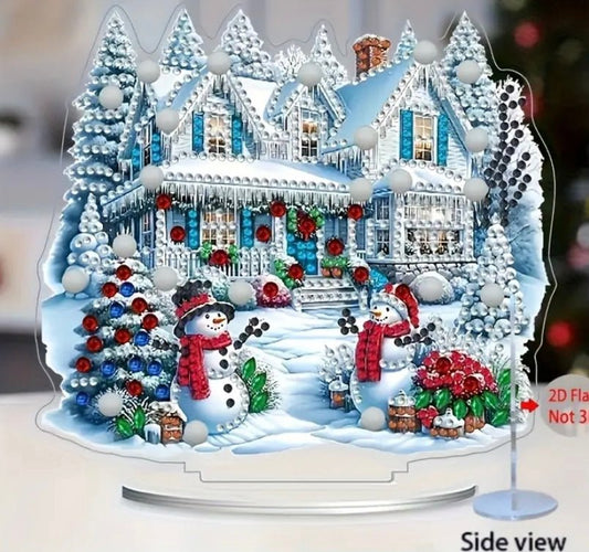 Snowman House DIY Diamond Art Kit - Christmas Diamond Art Ornament - Christmas Decoration Craft Kit in Acrylic