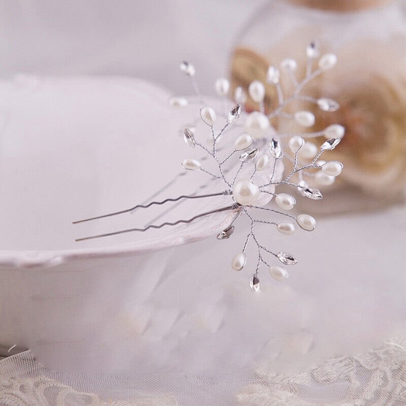 3pc Wedding Hair Accessories Silver Hair Vine Hair Pins with Crystals and Pearls Prom Accessory, Hair Jewellery