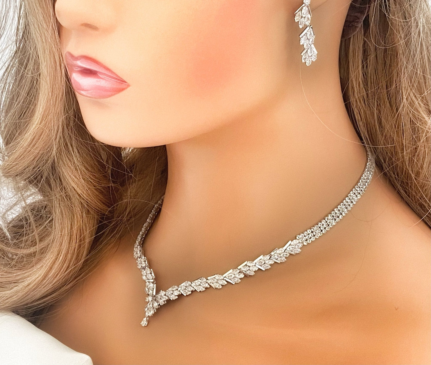 4pc CZ Jewellery Gift for Her or Bridal Jewellery Set Silver Wedding Necklace Earrings Bracelet Ring