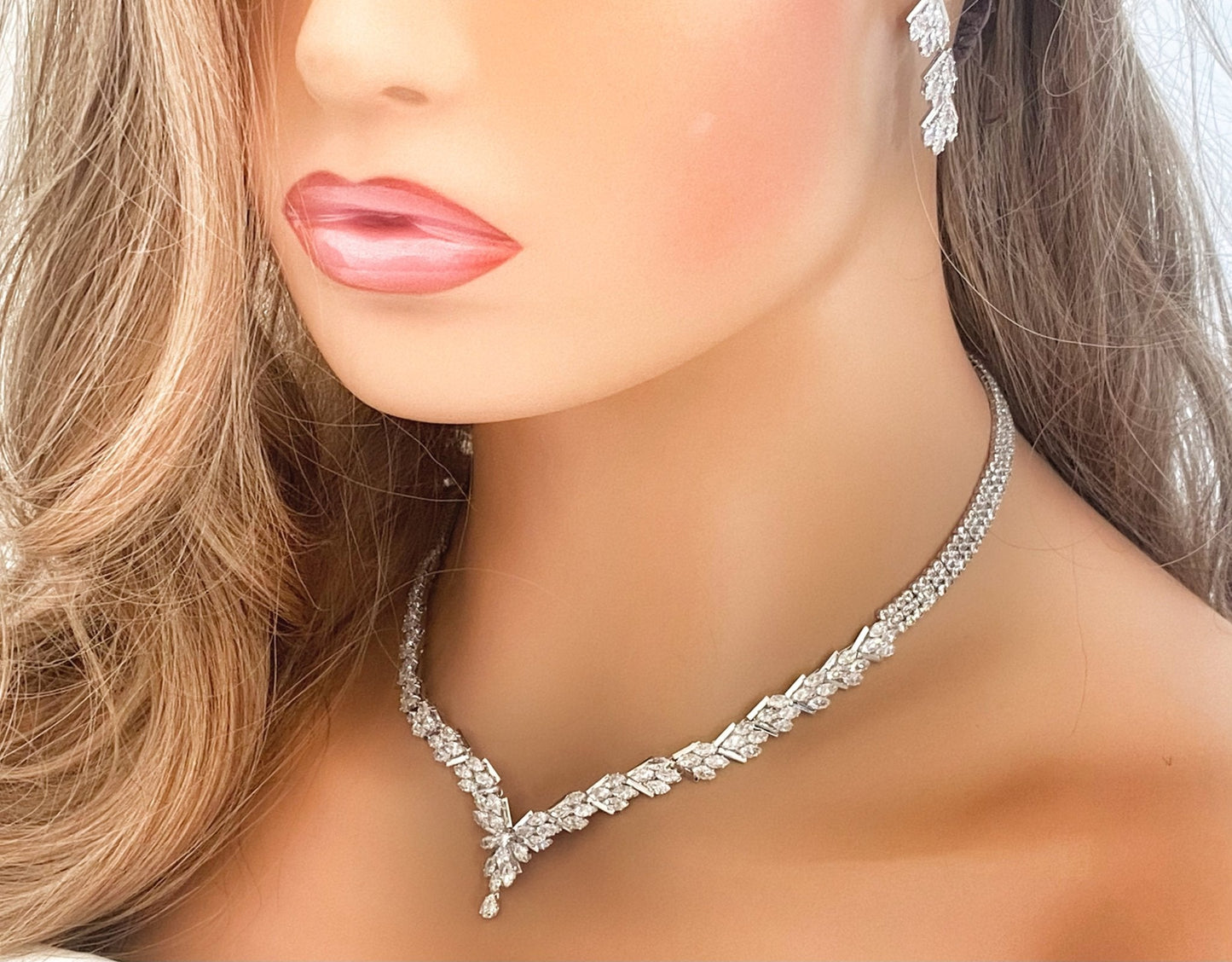 4pc CZ Jewellery Gift for Her or Bridal Jewellery Set Silver Wedding Necklace Earrings Bracelet Ring