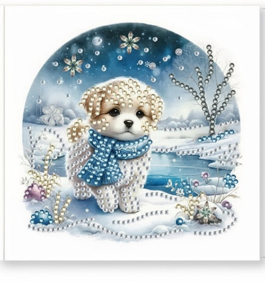 Diamond Art Christmas Cards 6pcs Snow Dogs - DIY Diamond Art Kits