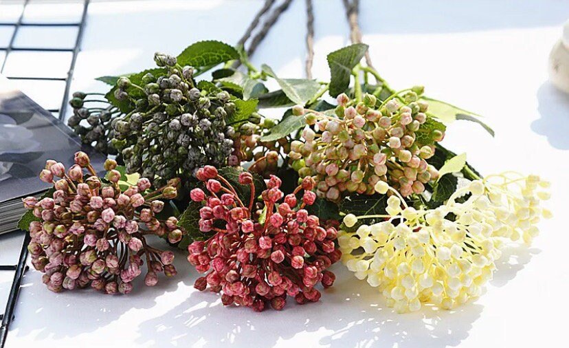 Artificial Berries, Fruit Berries with Leaves, 2 Heads Pink Berries. Artificial Flowers Arranging. Pink Flowers Faux Berry Christmas Flowers