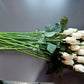 Job Lot 28 x Real Touch Cream Bud Roses, White Artificial Flowers plus loose Leaves(not attached) . Ideal for Button Holes, Corsages. Faux Flowers, Wedding Flowers