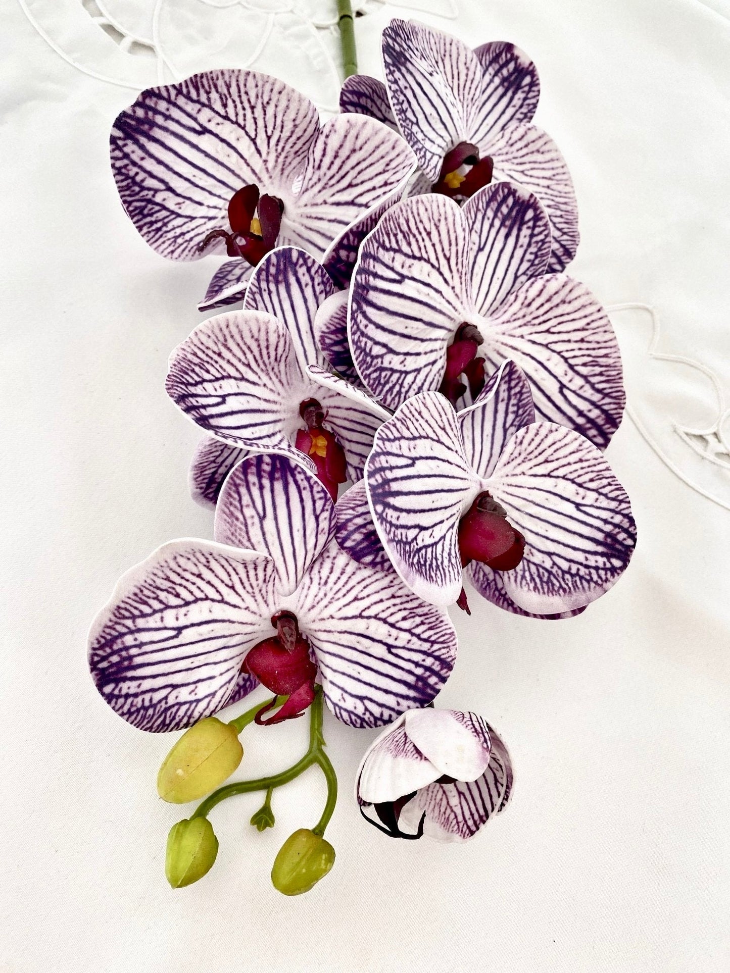 Artificial Orchid Flower, Gift for Her, Real Look Orchids, Purple Striped Orchid Stem, Phalaenopsis, Faux Orchid Flower