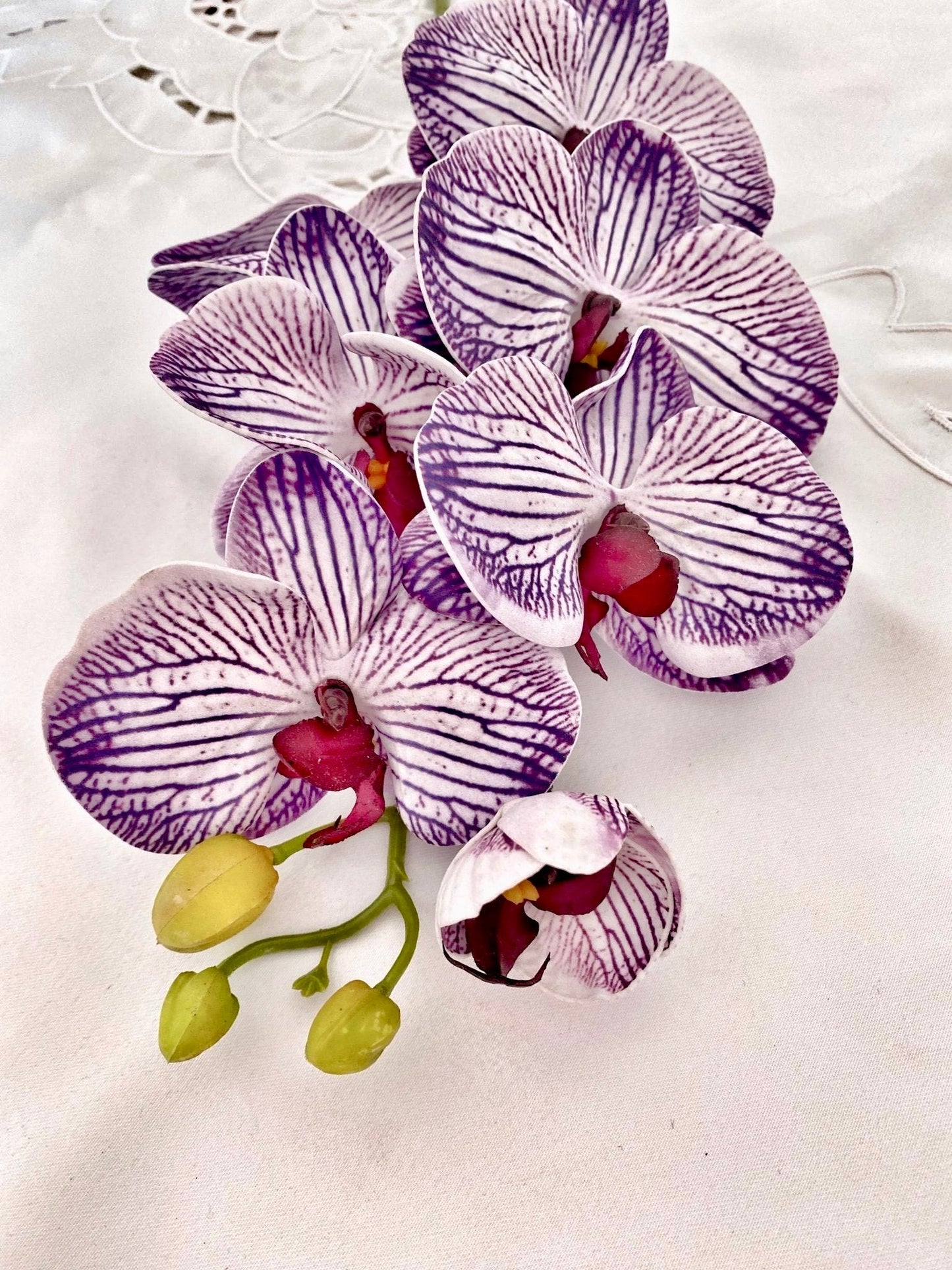 Artificial Orchid Flower, Gift for Her, Real Look Orchids, Purple Striped Orchid Stem, Phalaenopsis, Faux Orchid Flower