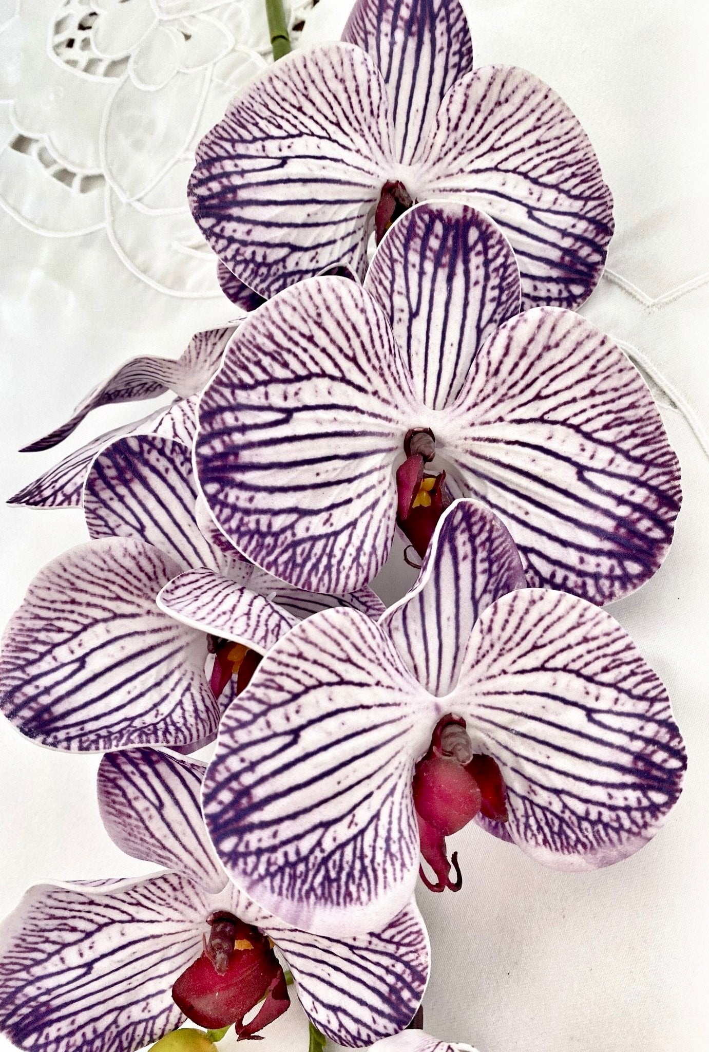 Artificial Orchid Flower, Gift for Her, Real Look Orchids, Purple Striped Orchid Stem, Phalaenopsis, Faux Orchid Flower