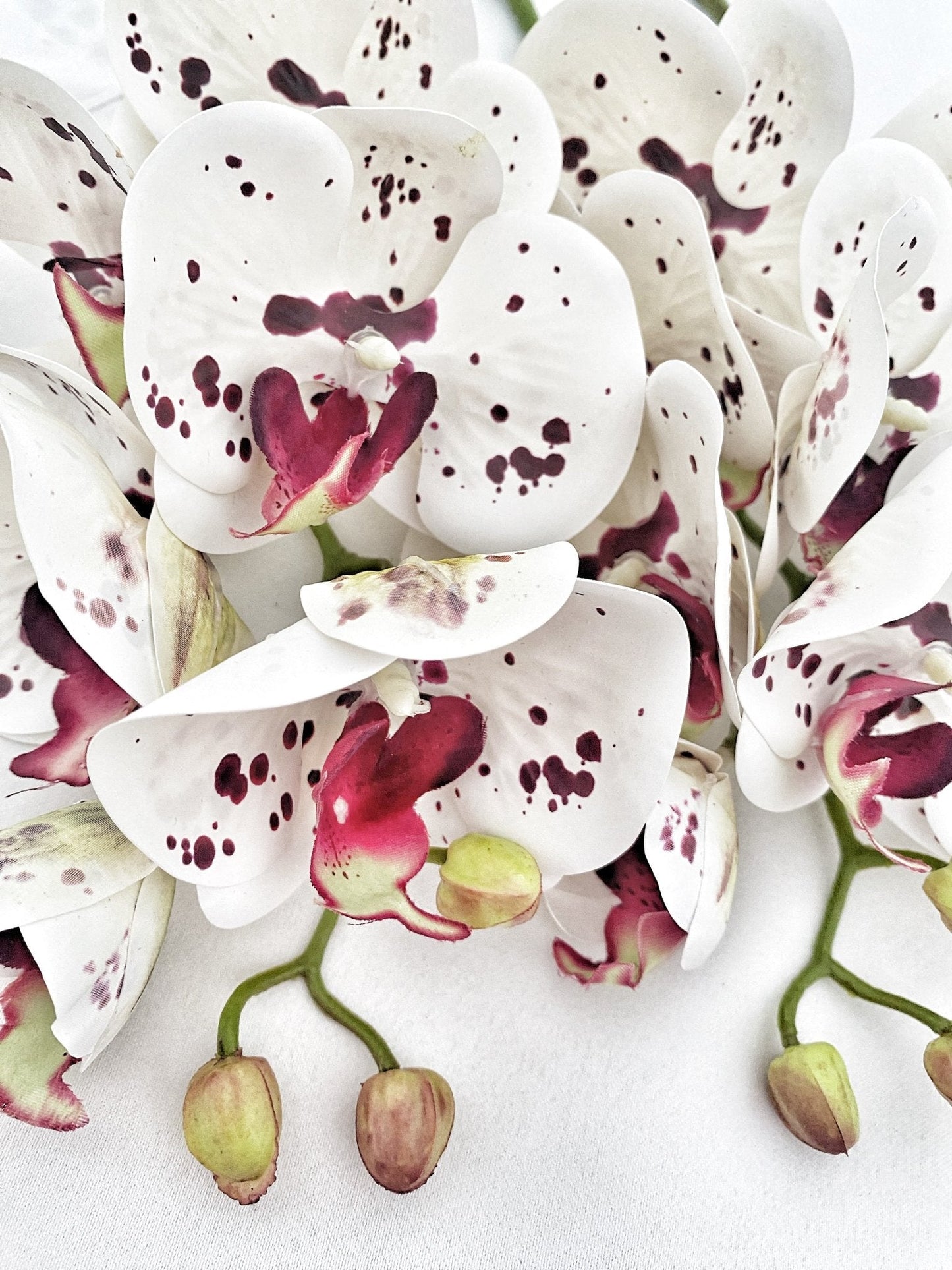 Artificial Orchid Flower Gift for Her, Real Touch Orchids White & Red Spotted Orchid Stem, White Flowers, Faux Artificial Flowers Wedding Flowers