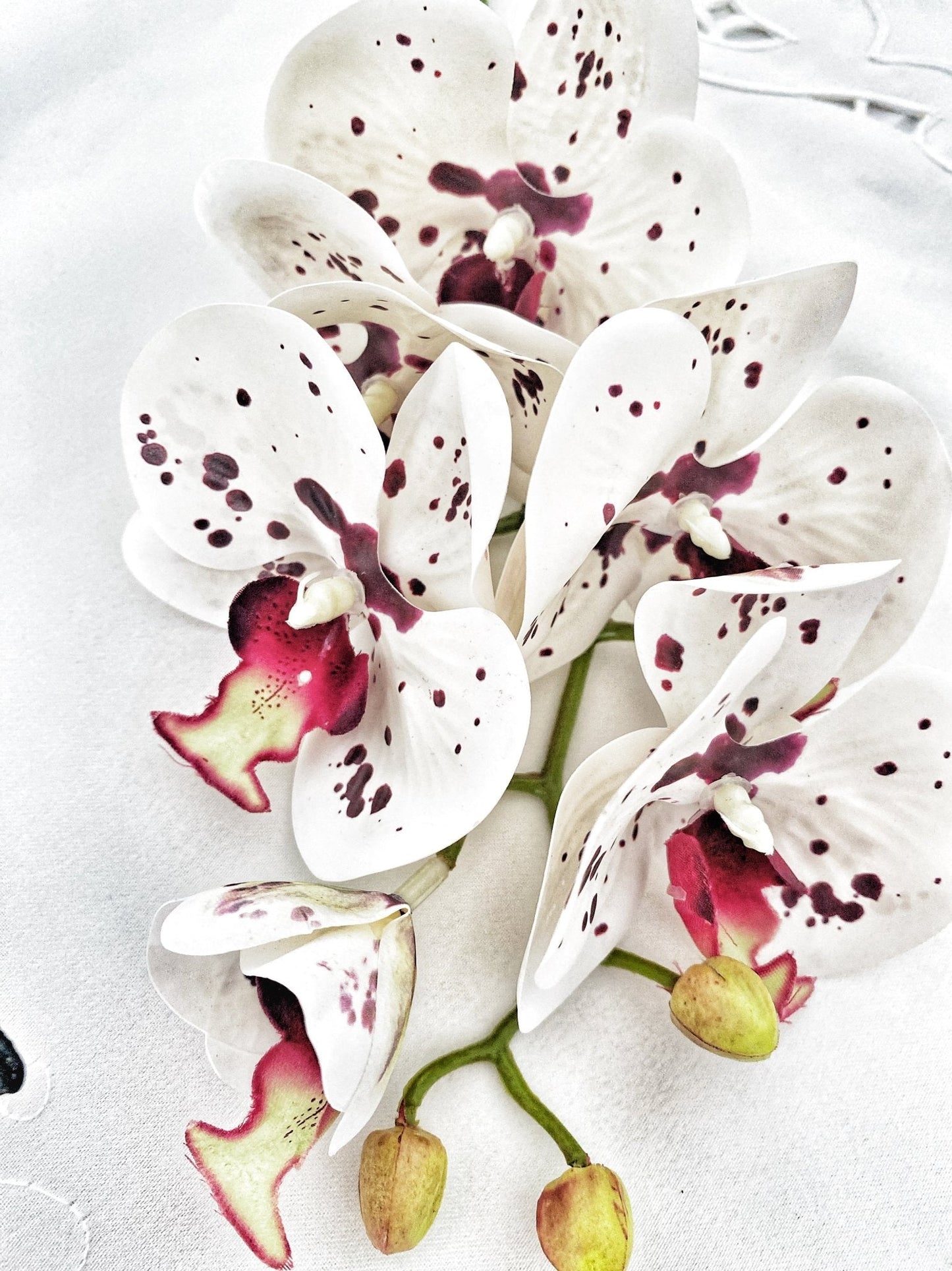 Artificial Orchid Flower Gift for Her, Real Touch Orchids White & Red Spotted Orchid Stem, White Flowers, Faux Artificial Flowers Wedding Flowers