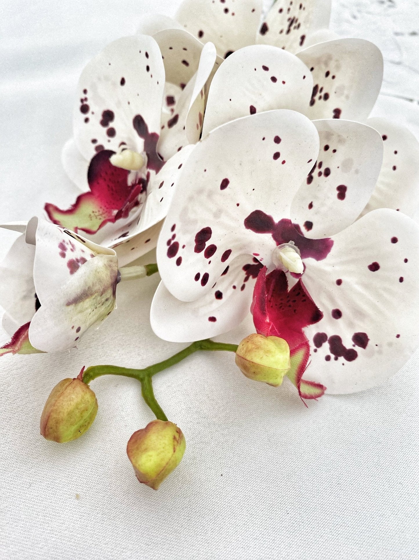 Artificial Orchid Flower Gift for Her, Real Touch Orchids White & Red Spotted Orchid Stem, White Flowers, Faux Artificial Flowers Wedding Flowers