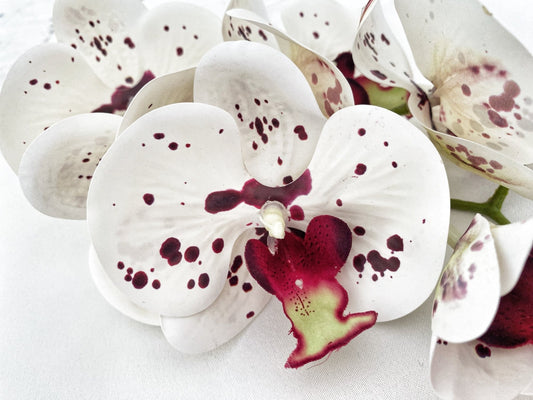 Artificial Orchid Flower Gift for Her, Real Touch Orchids White & Red Spotted Orchid Stem, White Flowers, Faux Artificial Flowers Wedding Flowers