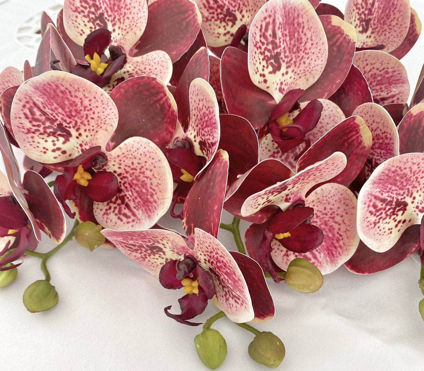 Artificial Orchid Flower, Gift for Her, Red Spotted Orchid Stem, Orchid Plant Leaves, Orchid Artificial Flowers Red Flowers for Flower Arranging