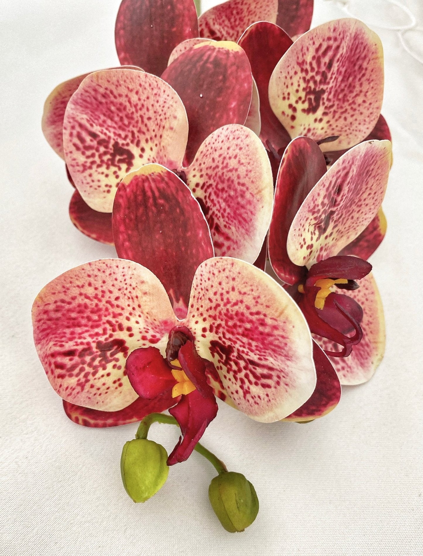 Artificial Orchid Flower, Gift for Her, Red Spotted Orchid Stem, Orchid Plant Leaves, Orchid Artificial Flowers Red Flowers for Flower Arranging