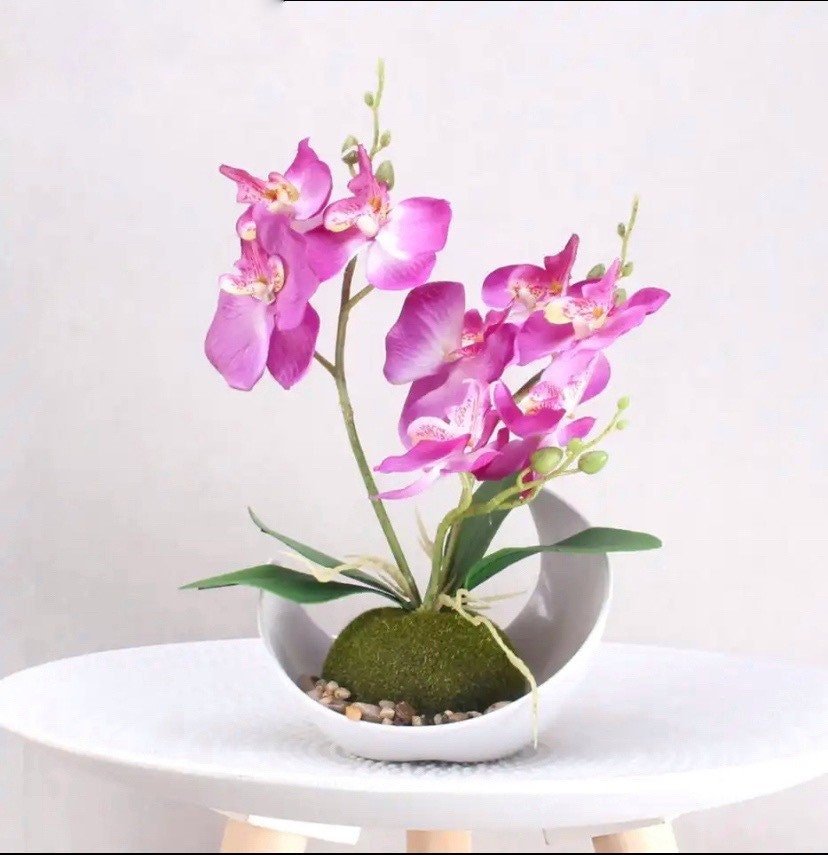 Artificial Orchid Plants, Faux Potted Orchids Phalaenopsis Orchids 28cm Potted Orchid in Purple, Pink or White Silk Orchid Flowers