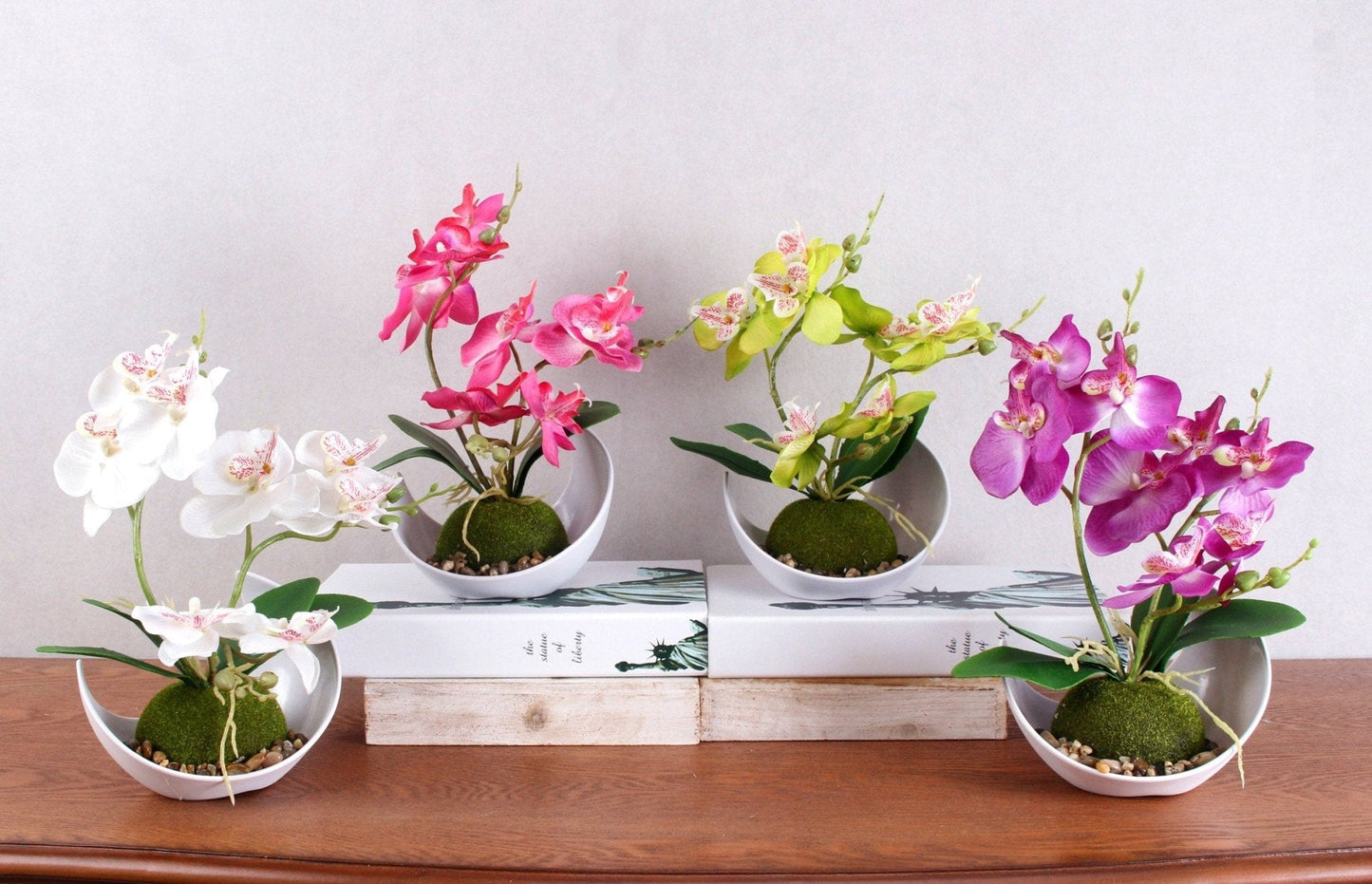 Artificial Orchid Plants, Faux Potted Orchids Phalaenopsis Orchids 28cm Potted Orchid in Purple, Pink or White Silk Orchid Flowers