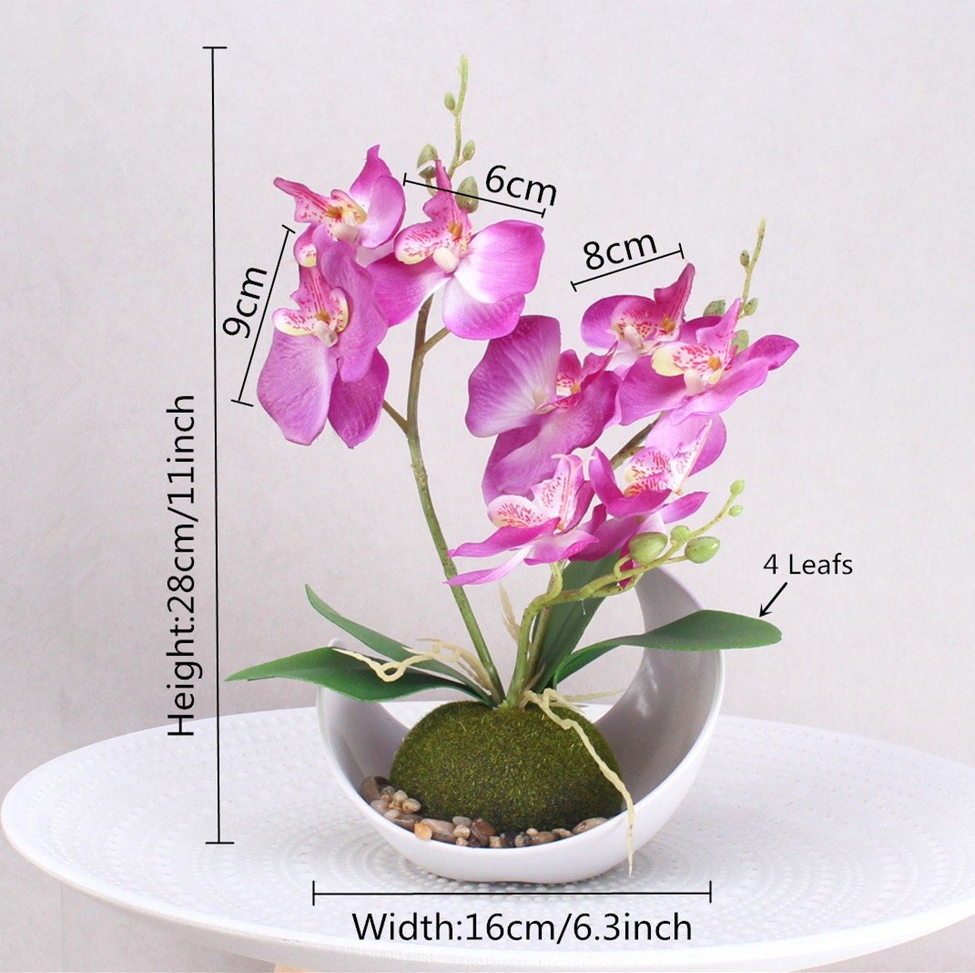 Artificial Orchid Plants, Faux Potted Orchids Phalaenopsis Orchids 28cm Potted Orchid in Purple, Pink or White Silk Orchid Flowers
