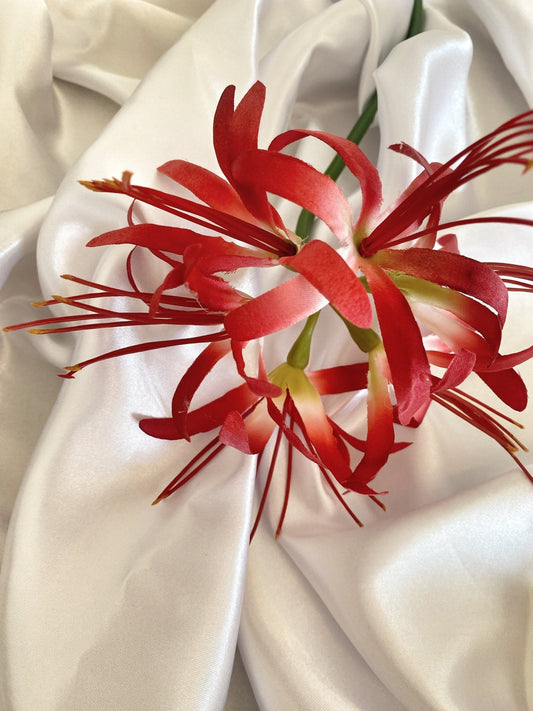 Artificial Red Spider Lilies, Faux Red Flowers, Fake Spider Lilies, Artificial Flowers, Silk Wedding Flowers, Red Flowers Gift for Her.