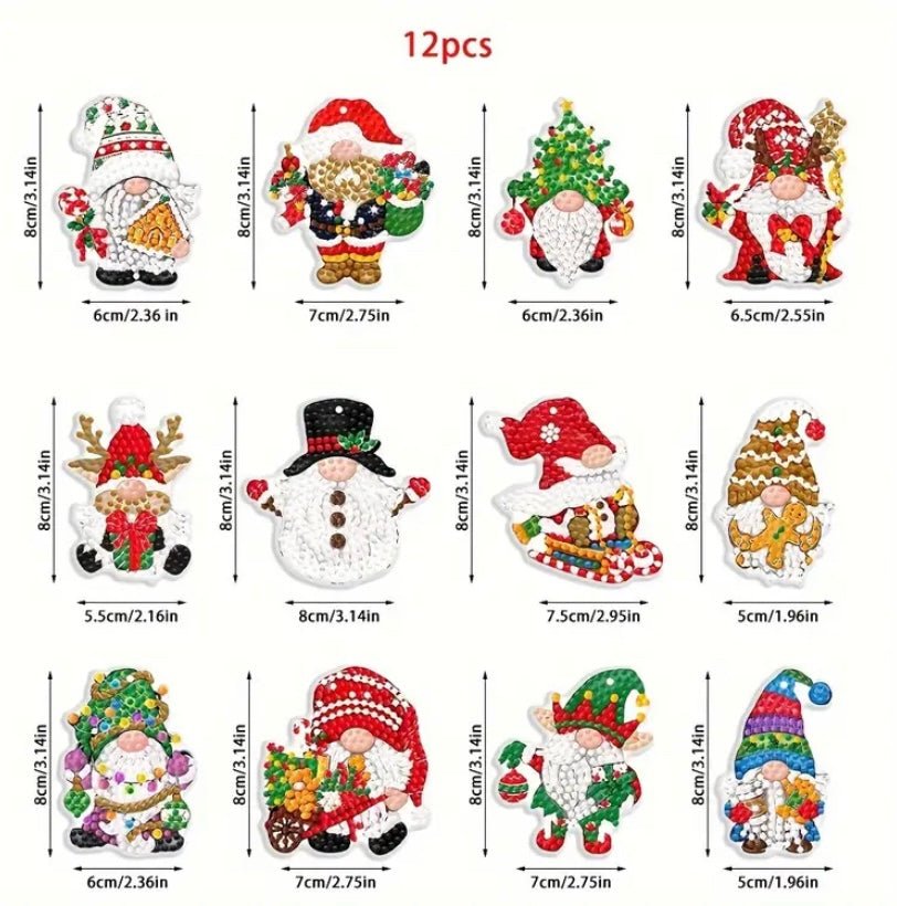 Christmas Gonk Diamond Art Decorations - DIY Christmas Diamond Art Kit - Christmas Decoration Craft Kit in Laminate with Rhinestone Drills