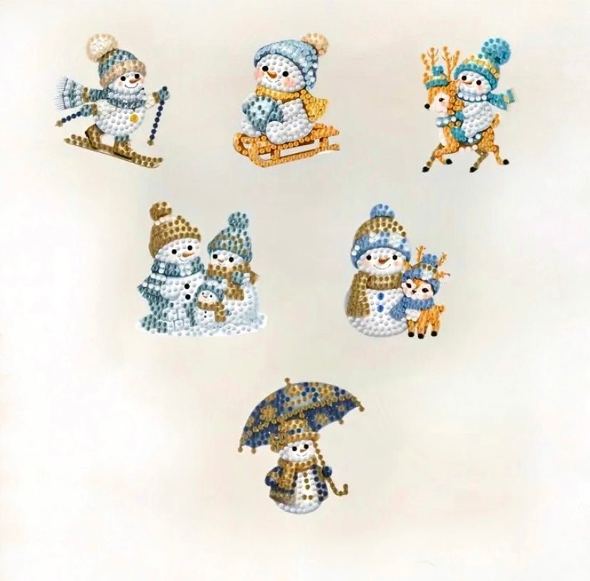 Christmas Snowman Diamond Art Keyring Decorations 6pcs - DIY Christmas Diamond Art Kit - Christmas Decoration Craft Kit in Acrylic