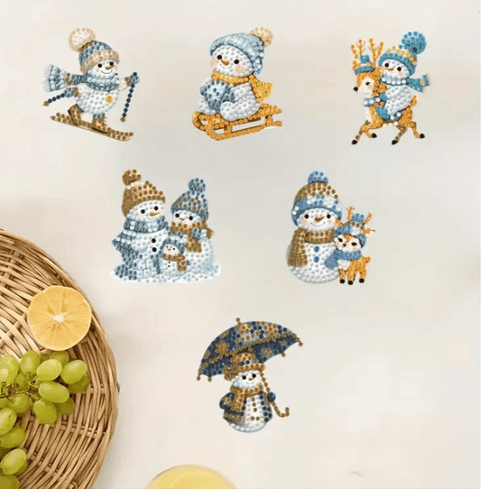 Christmas Snowman Diamond Art Keyring Decorations 6pcs - DIY Christmas Diamond Art Kit - Christmas Decoration Craft Kit in Acrylic