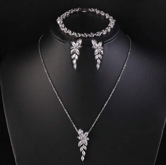 Crystal Bridal Jewellery Set CZ, Gift for Her, Star Necklace Earrings & Bracelet Wedding Set Silver & Gold