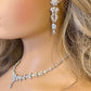 Crystal CZ Bridal Necklace Set, Jewellery Gift for Her. Wedding Necklace, Droplet Earrings, Bracelet Flower Design Silver