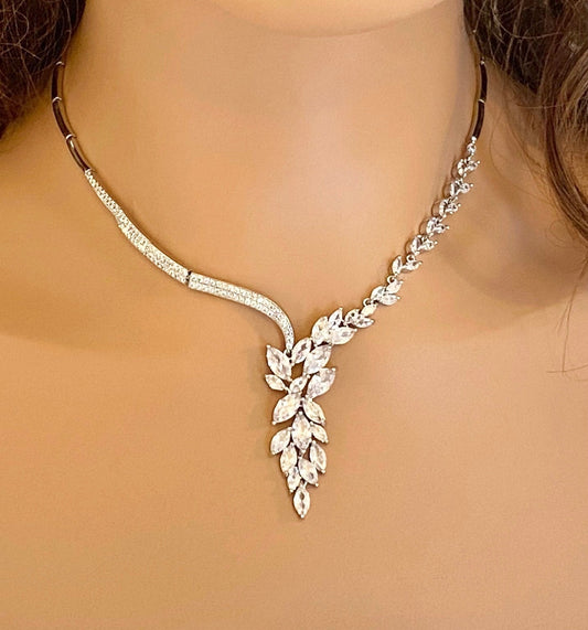 Crystal Cubic Zirconia Jewellery Set Gift for Her or Bridal Necklace Bridal Earrings CZ Silver Jewelry Wedding Set