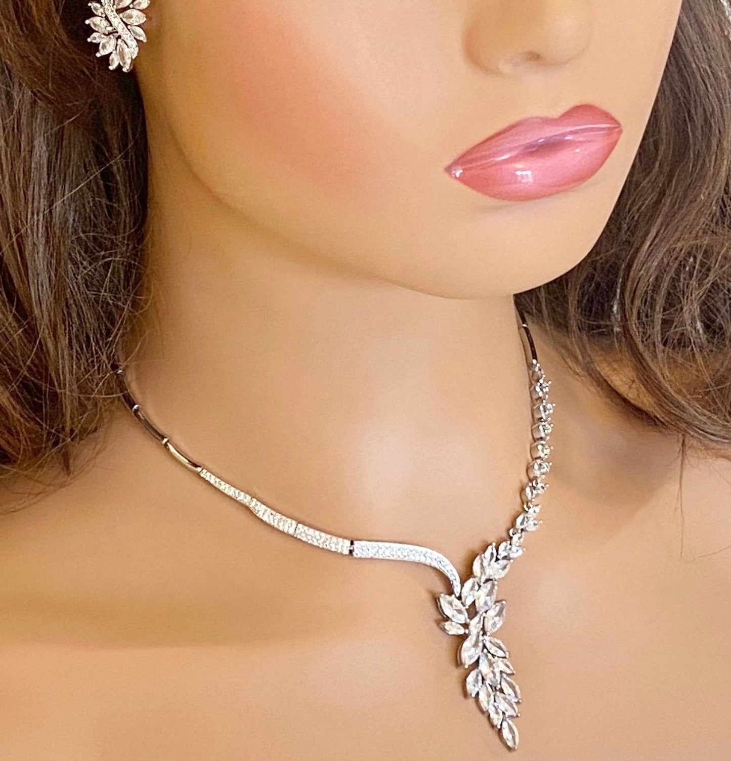 Crystal Cubic Zirconia Jewellery Set Gift for Her or Bridal Necklace Bridal Earrings CZ Silver Jewelry Wedding Set