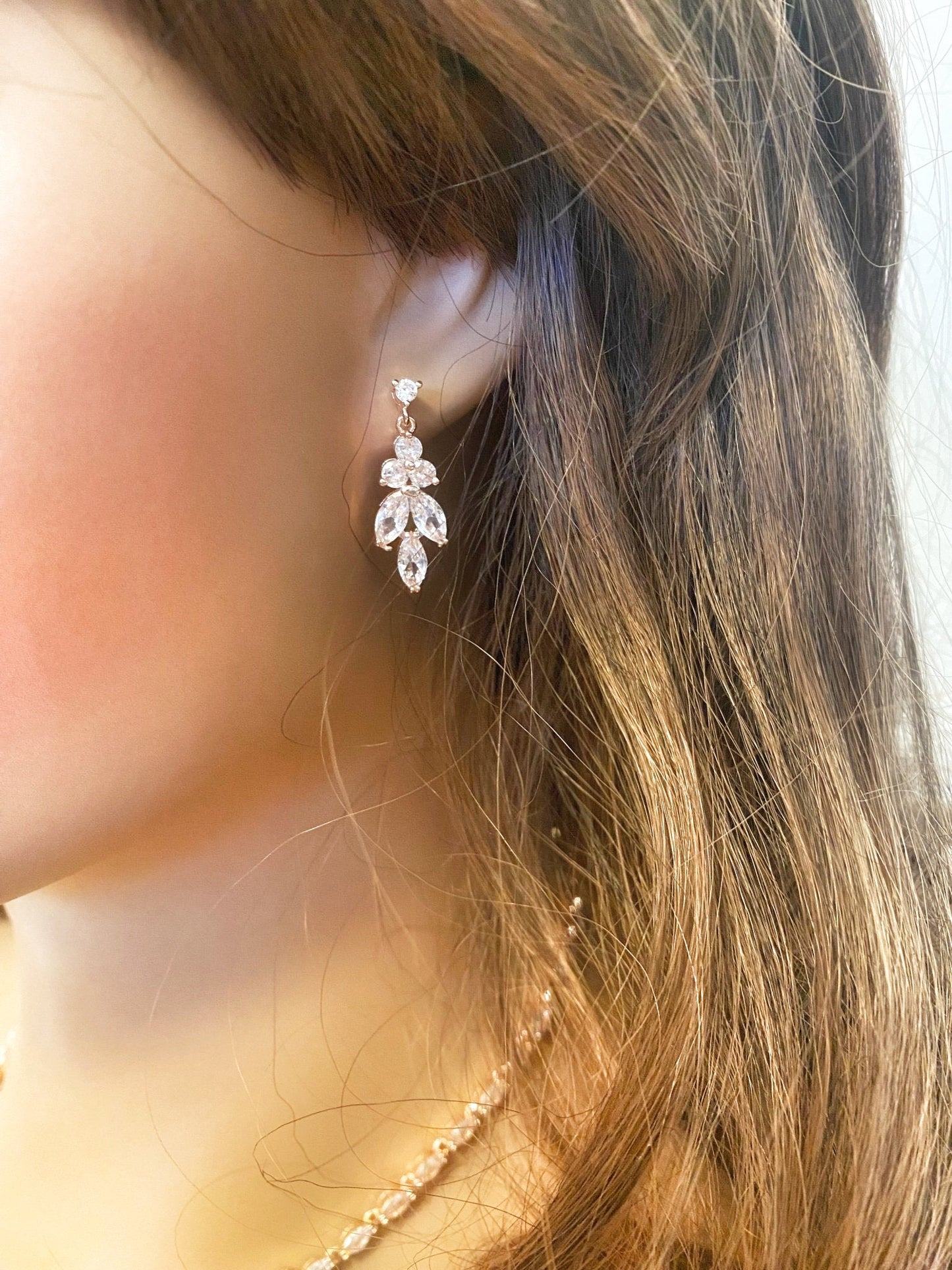 Crystal CZ Bridal Jewellery Set, Gift for Her, Necklace Earrings Bracelet in Gold Plated in Leaf Design