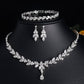 Crystal CZ Bridal Jewellery Set, Gift for Her, Silver Necklace Earrings Bracelet Leaf Design