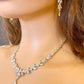 Crystal CZ Wedding Necklace Set, Gift for Her, Bridal Jewellery, Droplet Earrings, Bracelet in Silver & Gold.  Leaf Style Design.