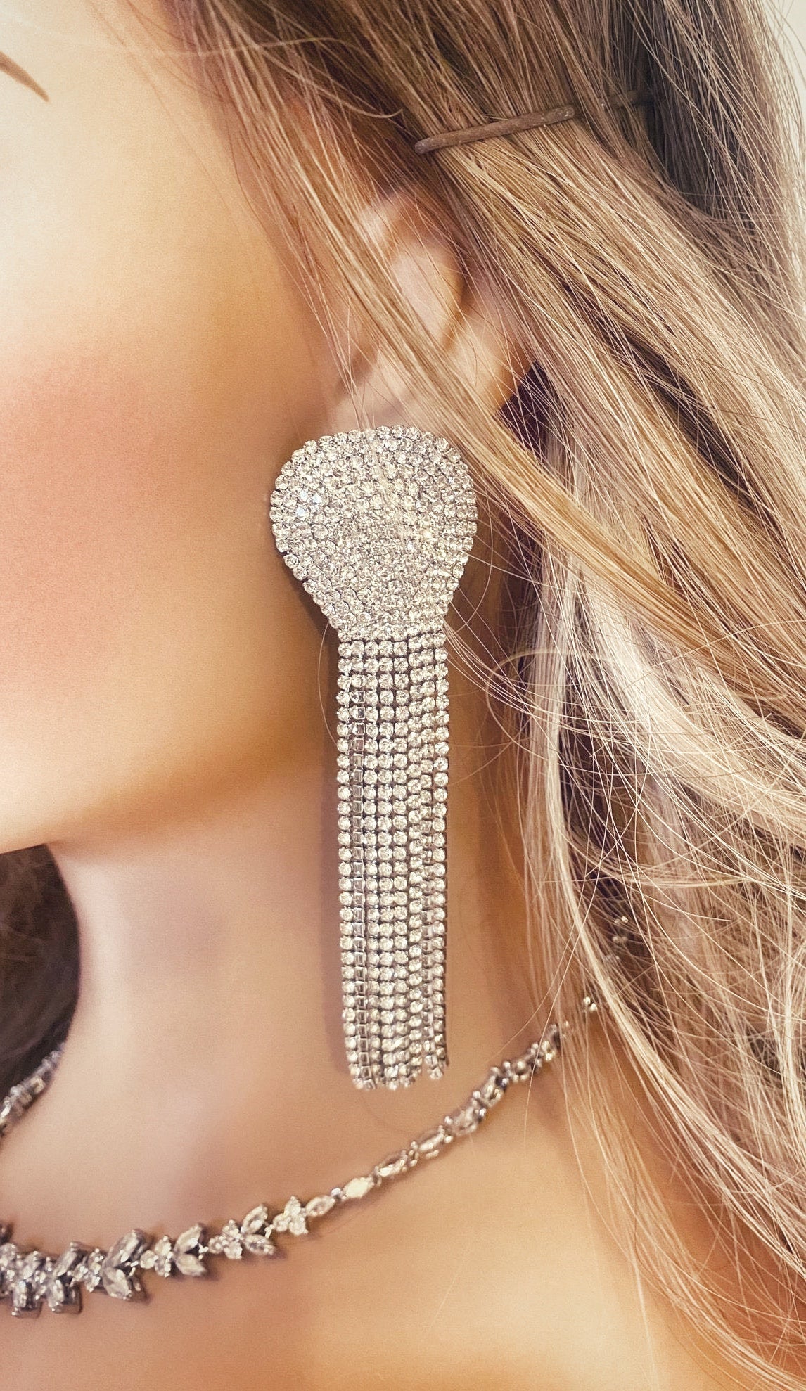 Crystal Fringe Earrings Gift for Her, Diamante Tassel Earrings in Silver, Gold or Black, Long Dangle Earrings, Statement Earrings