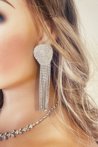 Crystal Fringe Earrings Gift for Her, Diamante Tassel Earrings in Silver, Gold or Black, Long Dangle Earrings, Statement Earrings