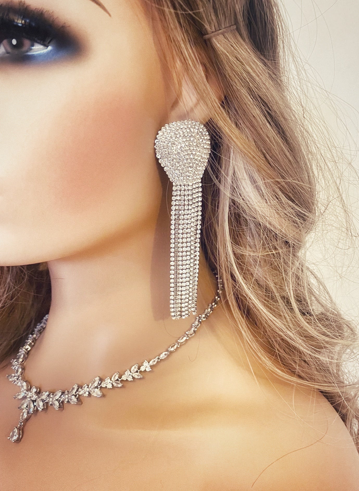 Crystal Fringe Earrings Gift for Her, Diamante Tassel Earrings in Silver, Gold or Black, Long Dangle Earrings, Statement Earrings